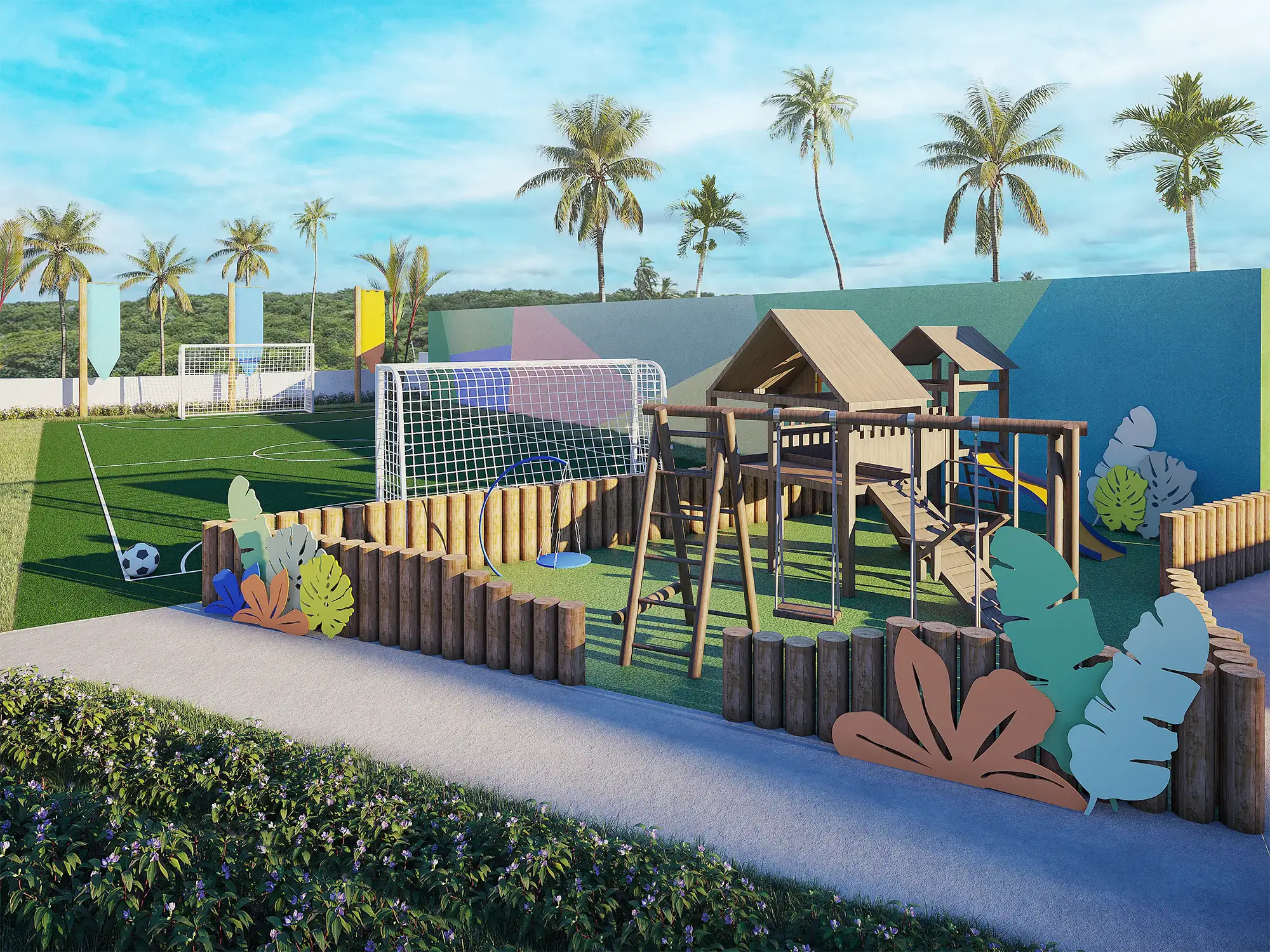 Playground e mini campo gramado